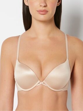 La Senza Hello Sugar Add 2 Cups Push Up Bra Nude Satin Plunge 32C